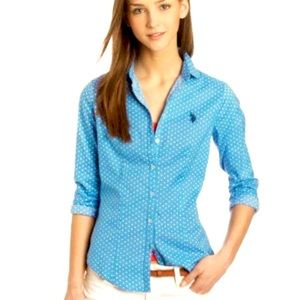 U.S.Polo Assn. Women Blue Dot Shirt Sz Medium NWT